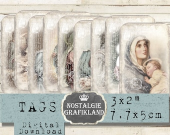 Madonna & Child Tags Instant Download digital collage sheet Shabby Chic Religious Holy Mary T092