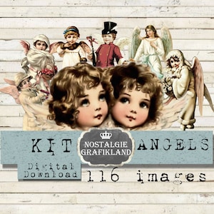 VICTORIAN ANGELS Kit vintage Traditionnel imprimable Set Christmas Journaling Cards Cartes postales Télécharger feuille de collage numérique KT010