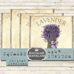 Franse lavendel vierkanten afdrukbare Provence Coaster 4x4 inch Scrapbook Decoupage Journaling Download digitale collage blad TG126