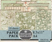 SAGE GREEN Background printable Paper Pack digital Papers Floral Journaling Spring 8.5x11" PP107