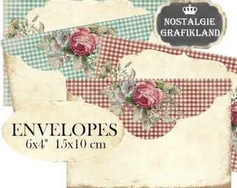 Envelopes printable Checked Shabby Chic Paper Scrapbook Set Letter DIY Download digital sheet EL003