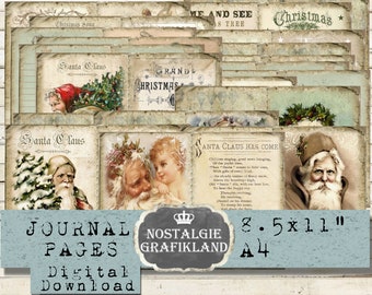 CHRISTMAS printable Journal Pages digital Journal Pages Santa Claus Junk Journals Journaling prints Download digital collage PDF JPA001