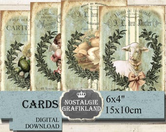 Påsk, lamm, ägg, kycklingar, bo, glad påsk, utskrivbara 6x4-kort, ladda ner digitalt ark D145