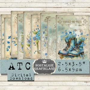 Esqueça-me, não digital Spring Flowers Springflowers para impressão Journaling Instant Download ATC folha de colagem digital S107