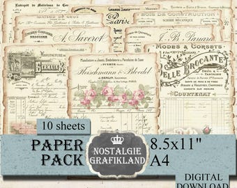 DOCUMENTS digital Papers Ephemera Old Vintage printable Paper Pack Faded Roses Journaling Journals PP103