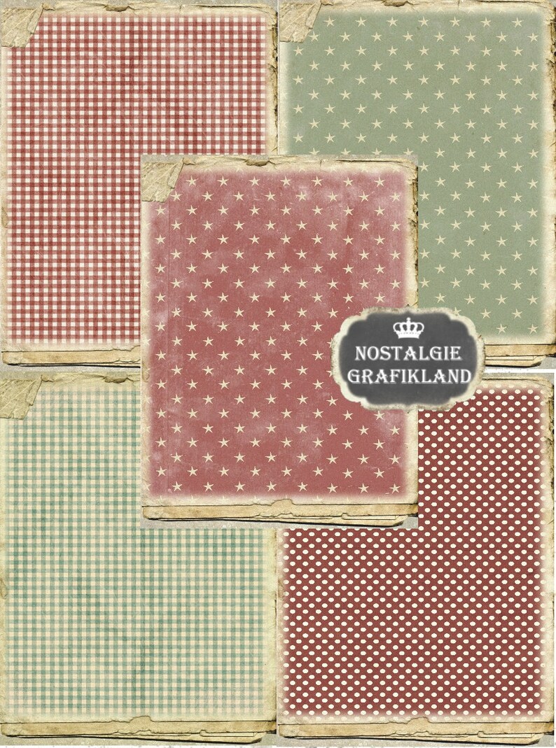 Paper Background Red Green digital Paper Pack Christmas Vintage Stripes Dots Stars Journals Download collage sheet 8.5 x 11 PP117
