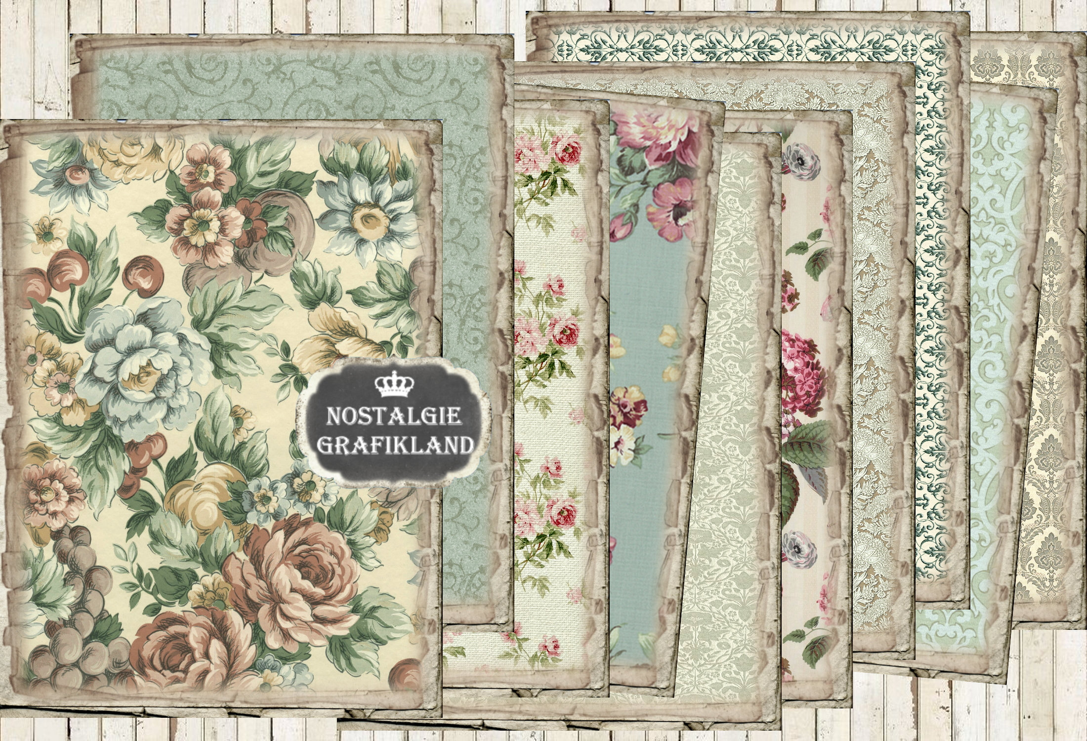 VINTAGE Background Printable Ephemera Digital Paper Pack Vintage Floral ...