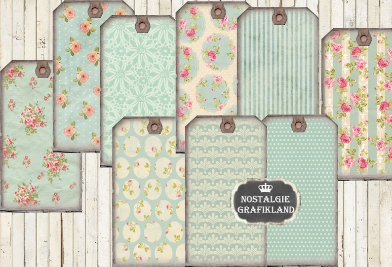 Shabby Chic Tags Printable Roses Flowers Floral Botanic Romantic ...