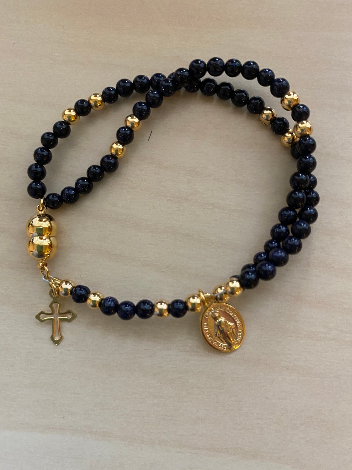 Rosary Bracelet with Clasp. Golden tone. Etsy