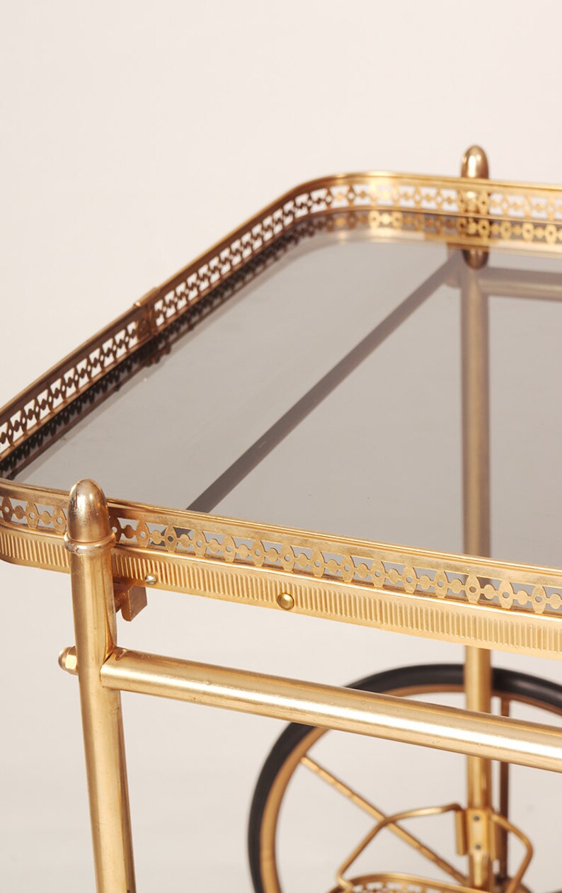 60s Brass & Glass Big Wheel Bar Cart / Mid Century Gold Plated Etsy