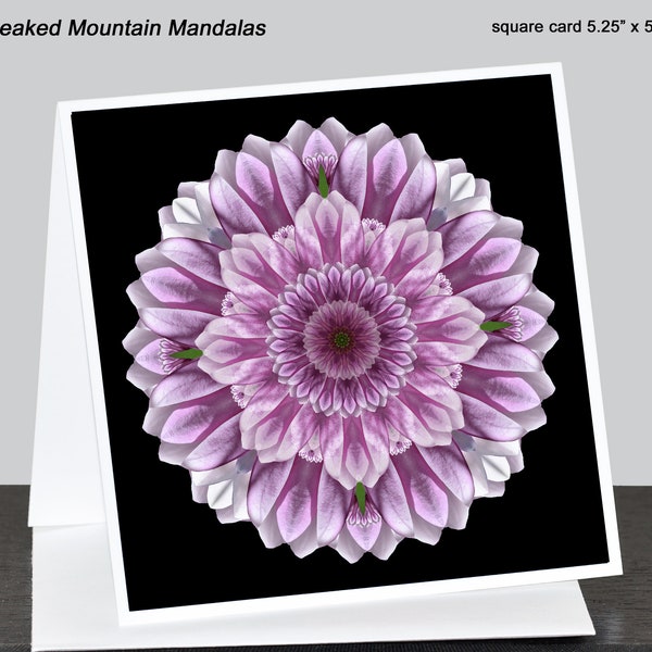 Nature mandala note card ~ Deep pink magnolia flower mandala ~ square or rectangular (A6), blank inside ~ kaleidoscopic design