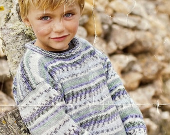 Boys DK Sweater in easy knit pattern.  Roll neck design from a vintage / classic pattern. Knitting Pattern 0060