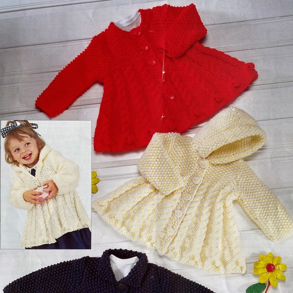 Baby knitted coats including hood and 2 other classic designs.  Vintage knitting pattern ideal for baby shower gift. Knitting Pattern 078