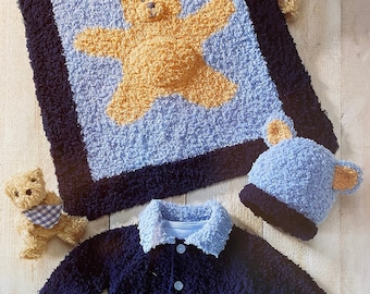 Teddy Bear Baby Jacket, Blanket and Hat Knitting Pattern (PDF Pattern)