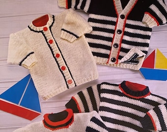 Patrón de tejido de jersey marinero para niño, jersey DK, cárdigan (patrón PDF)