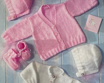 Baby Cardigan, Bonnet & Booties Knitting Pattern (PDF Pattern)