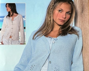 Modèle de tricot de cardigan d'été pour femme. Cardigans DK en pur coton d'été légers classiques. 2 modèles. Motif complet 0129