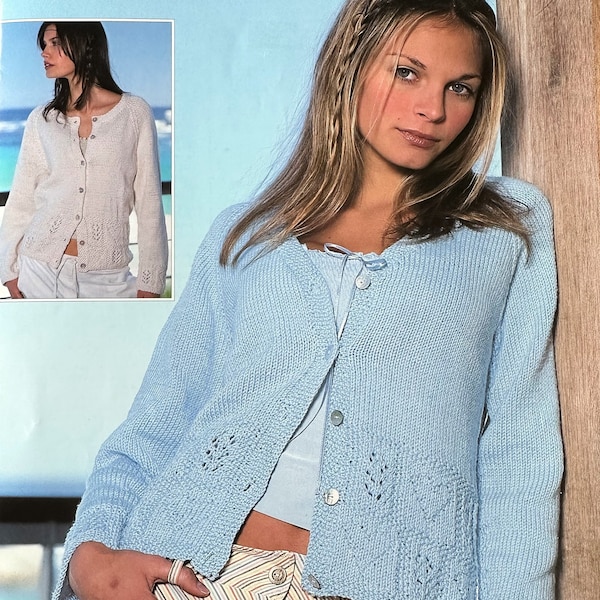 Ladies Summer Cardigan Knitting Pattern. Classic light summer pure cotton DK Cardigans. 2 designs. Full Pattern 0129