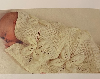 Vintage Baby Blanket knitting pattern. Old Favourite with flower design. Beautiful Keepsake. Knitting Pattern 0018.