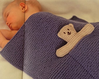 Knitted Baby Blanket with Teddy Pattern (PDF Pattern)