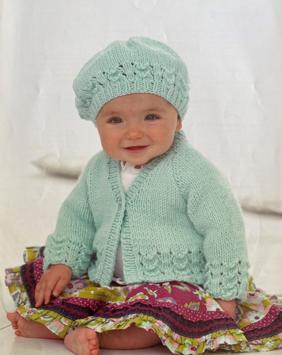 Baby Summer Cardigan and Beret Set. Vintage, Classic Girls  