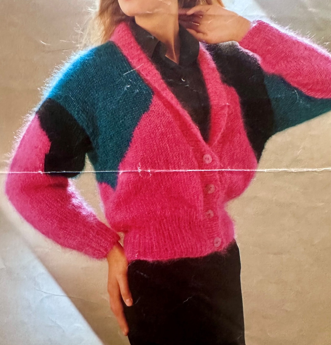 Ladies Mohair Cardigan Knitting Pattern. Iconic 80's Patterned Design