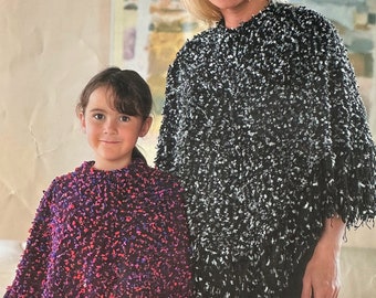 Ladies and child's poncho knitting pattern.  Matching mum and daughter Amore Poncho pattern. Vintage full pattern 0132