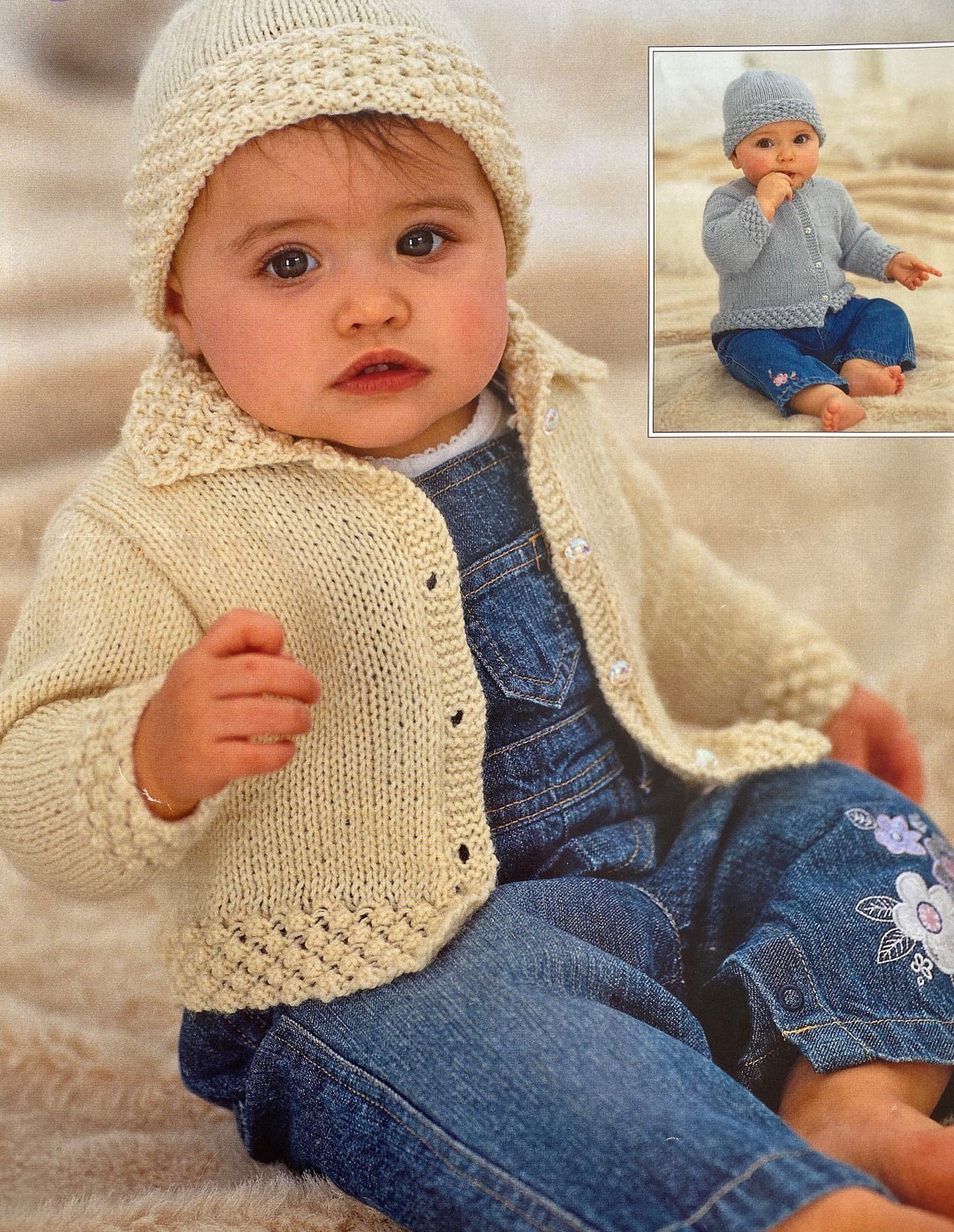 Baby Summer DK Cardigan and Hat Set for Boys. Vintage, Classic Knitting