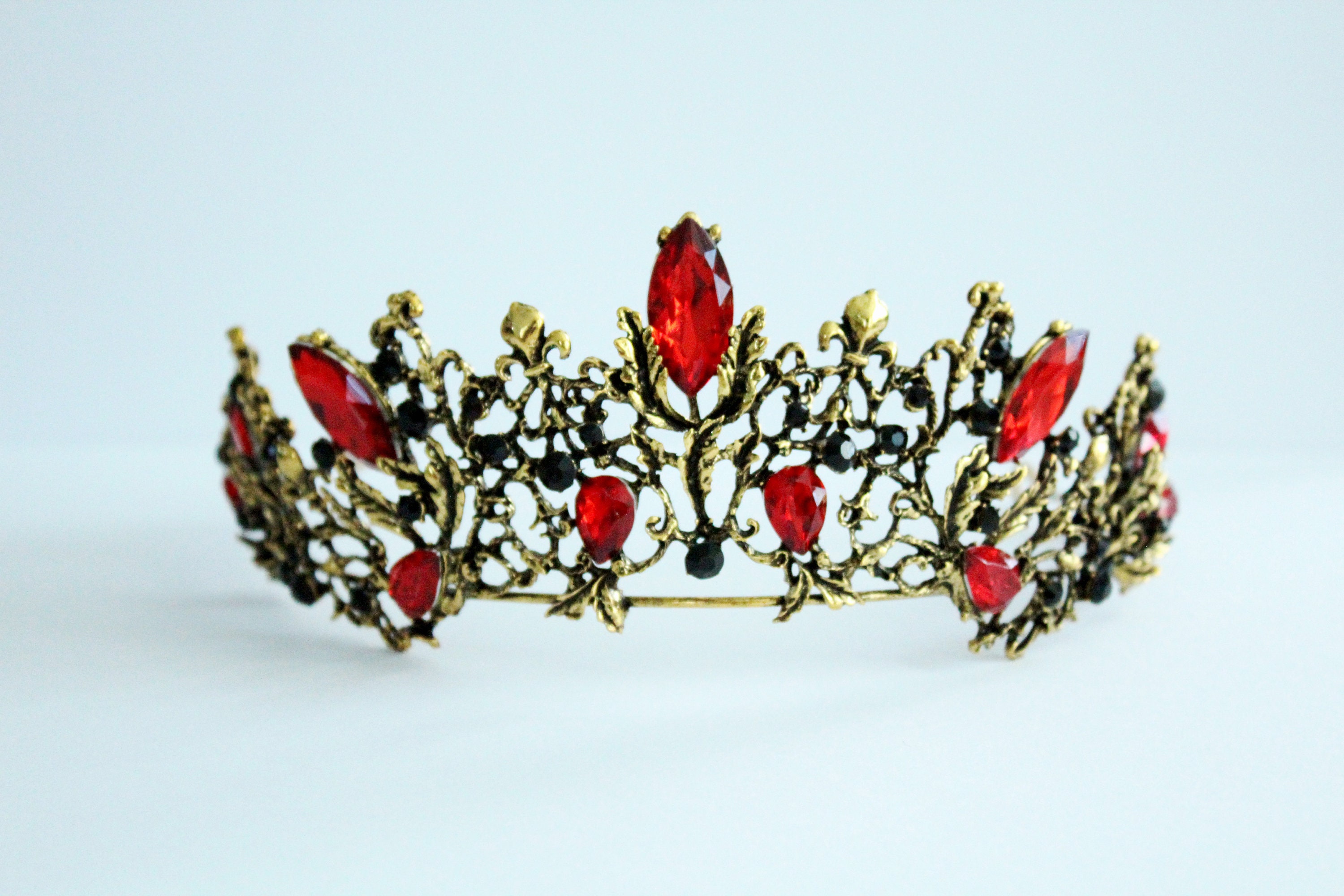 Vintage Red Black Crystal Bride Tiaras Crown Rhinestone Wedding Hair Women Vail