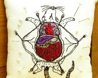 Full Dissection of a Rat Embroidered Pin Cushion