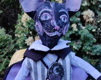 Cyrille Le Chat Fantomatique / Cloth Doll / Witch Craft / Horror Art / Alternative Doll / Handmade Doll / Halloween / Fabric Pagan