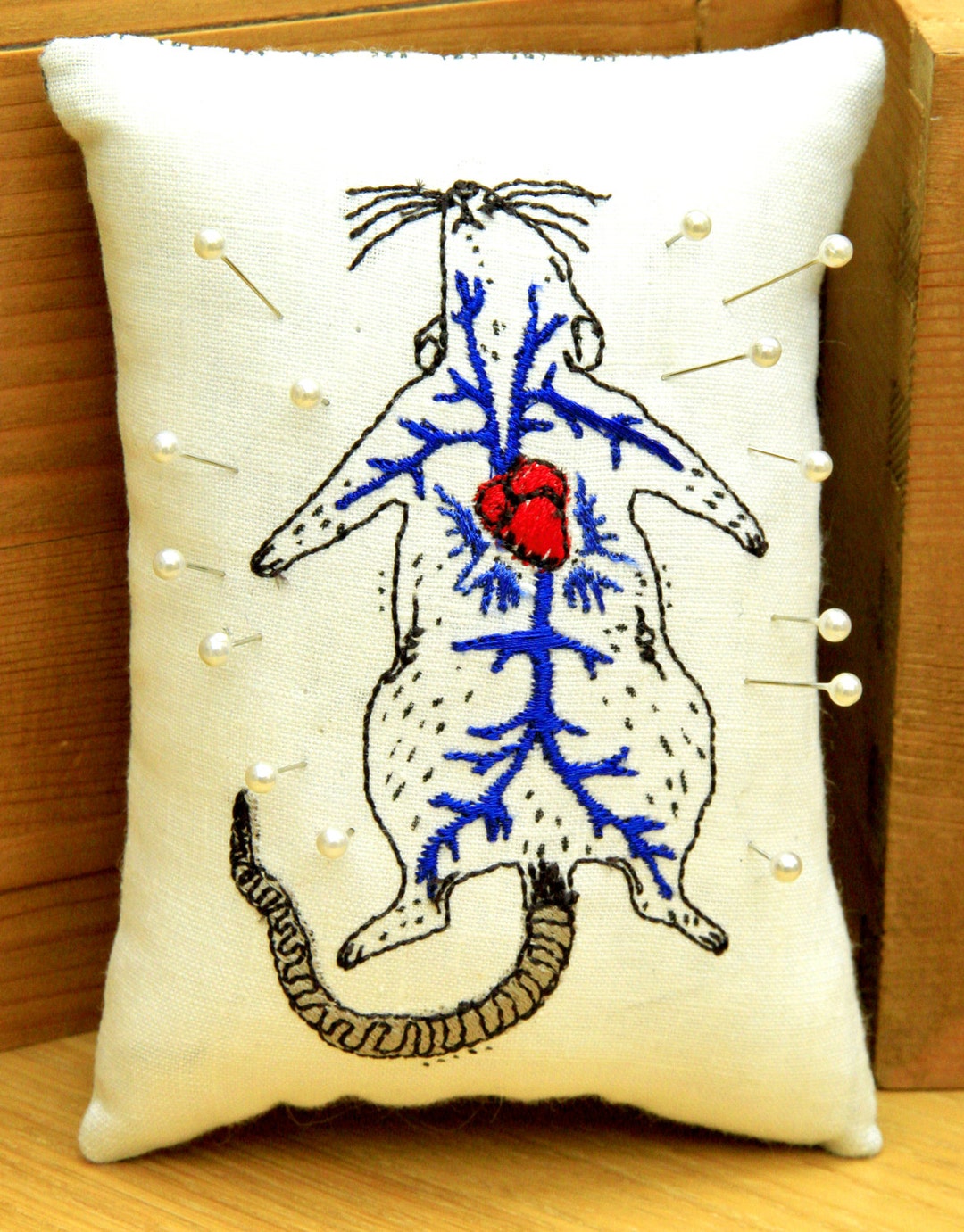 Dissected Rat Embroidered Pin Cushion With Veins and Heart - Etsy