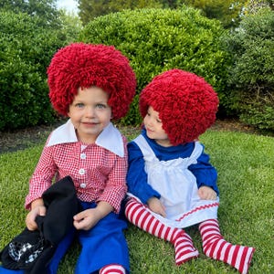 Raggedy Ann Andy Röd Lockig Peruk Hattkostym – Alla Storlekar Finns