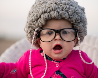 Peluca de anciana para el centenario de la escuela. Patrón de crochet de peluca de abuela. Descarga digital. Instrucciones imprimibles. Cómo hacer un disfraz para una anciana de 100 años.