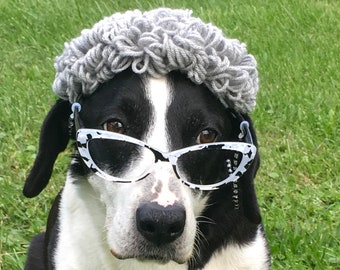 Old Lady Dog Costume Wig with Glasses, Pet Outfit