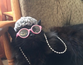 Old Lady Wig Costume for Cat Kitten, Small Toy Breed Dog, Puppy