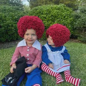 Raggedy Ann and Raggedy Andy Red Curly Hair Wig Hat Crochet Pattern Digital Download