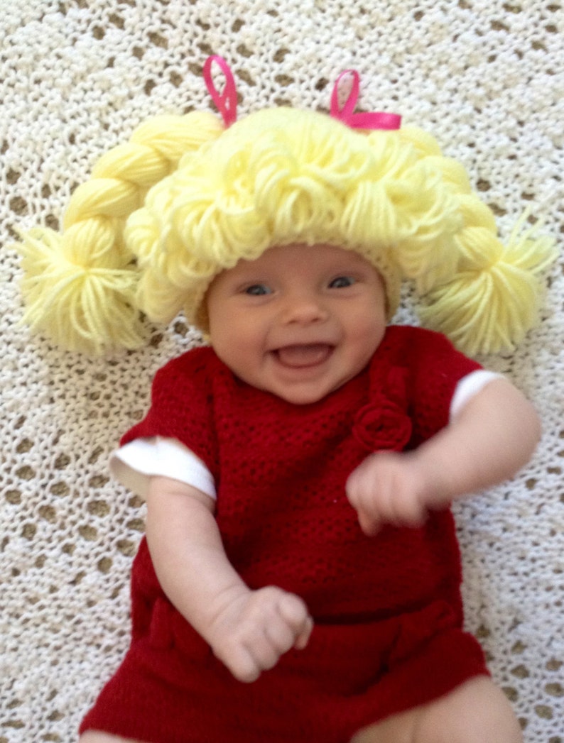 Crochet Pattern Cabbage Patch Inspired Hat / Wig, For boy or girl, Easy Crochet Pattern Cabbage Patch Costume Sizes Newborn to Adult image 5