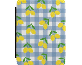 Lemon Gingham Kindle Case | Blue Plaid Lemon Pattern