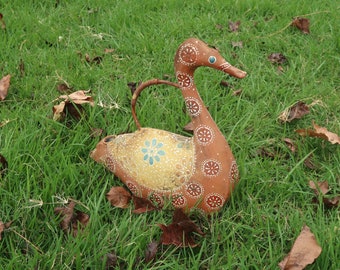 Goose Shaped Garden Decor Metal Watering Can Mexican Style Paint 12" H (Free U.S Shipping)
