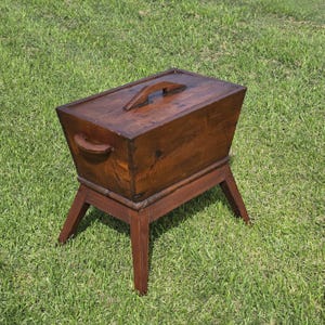 Antique Primitive Wooden Dough Box on Stand – Early American Farmhouse Furniture