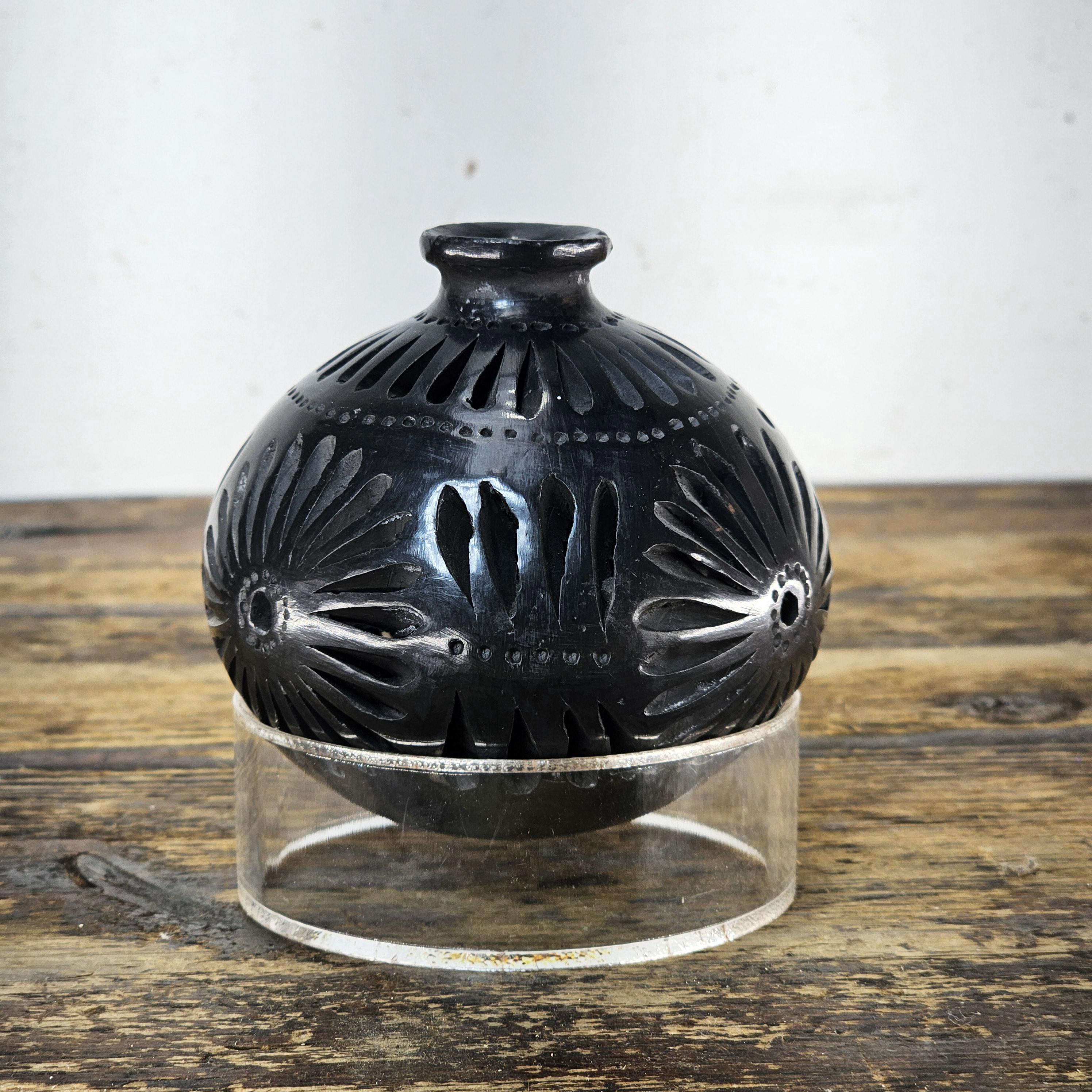 メキシコ製 黒陶器 花瓶 ヴィンテージ バロ ネグロ 陶器 切り抜き 黒人 メキシコ フォーク