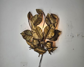 Vintage Gilded Metal Leaves Wall Decor Light 16" H x 13" W x 4.5" D