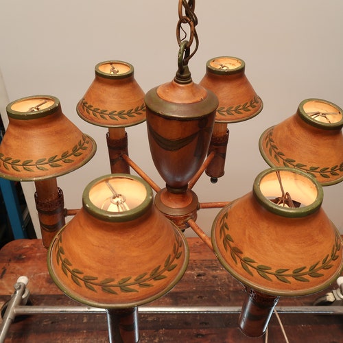 Vintage Hand Painted 6 Arm Chandelier Farmhouse 17