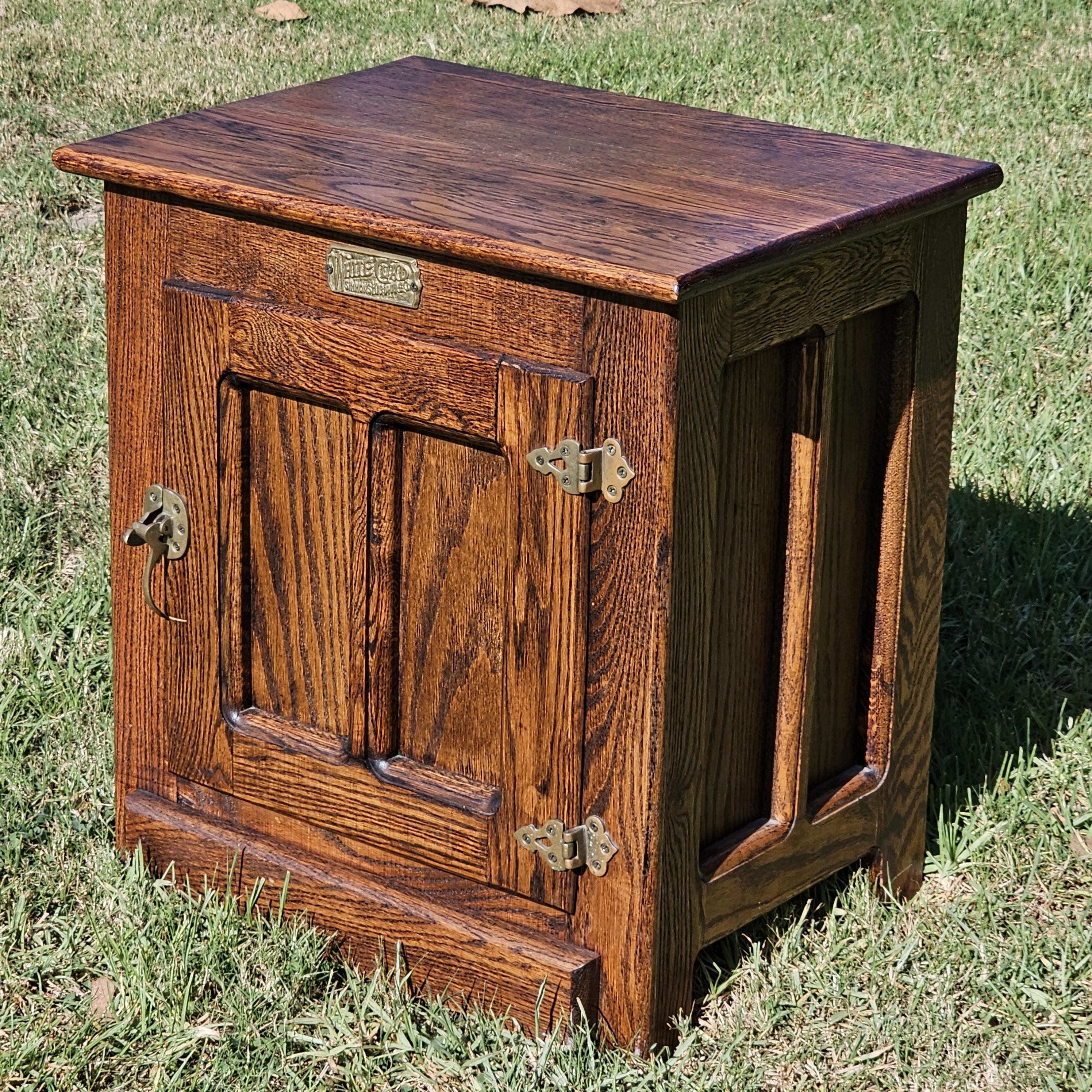 Vintage White Clad Oak Ice Box 1990's Reproduction Made in Mexico