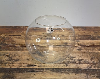 Aquário/Vaso/Terrário Vintage em Vidro Soprado à Mão, Transparente, 23 cm (9")