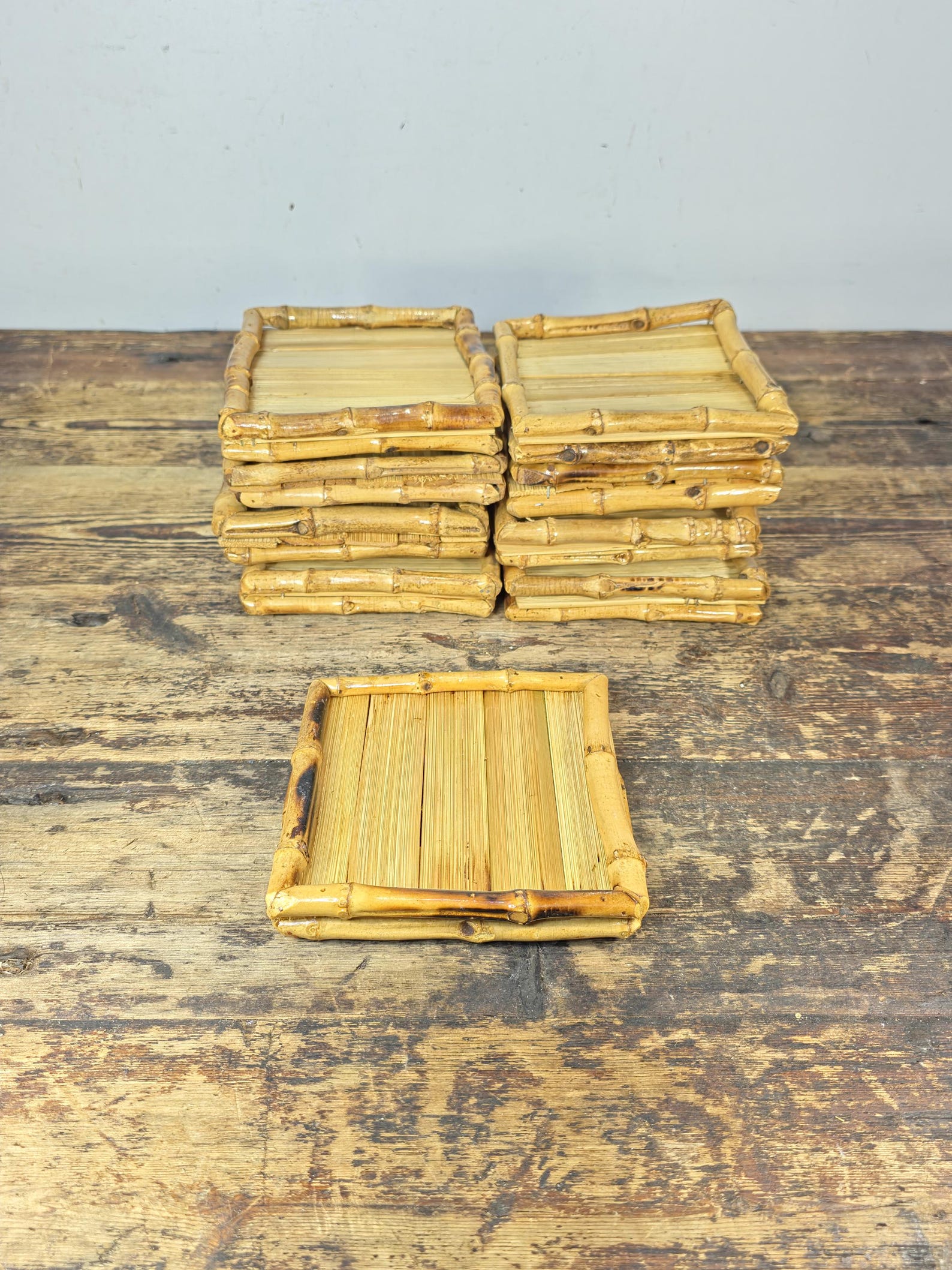 Vintage Handmade Bamboo Square Tray  55 Natural Display Stand  Coaster