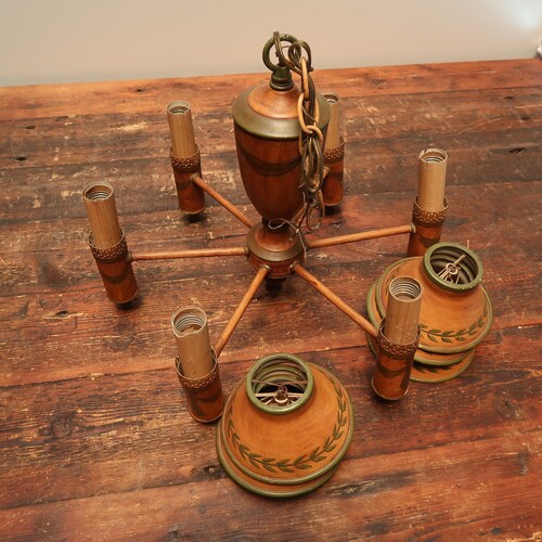 Vintage Hand Painted 6 Arm Chandelier Farmhouse 17