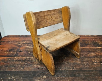 Vintage Children's 2-In-1 Wooden Chair & Step Stool