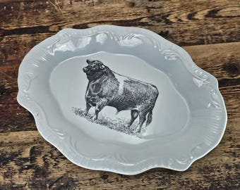 Vintage-Style Decorative Bull Platter / Farmhouse Wall Plate